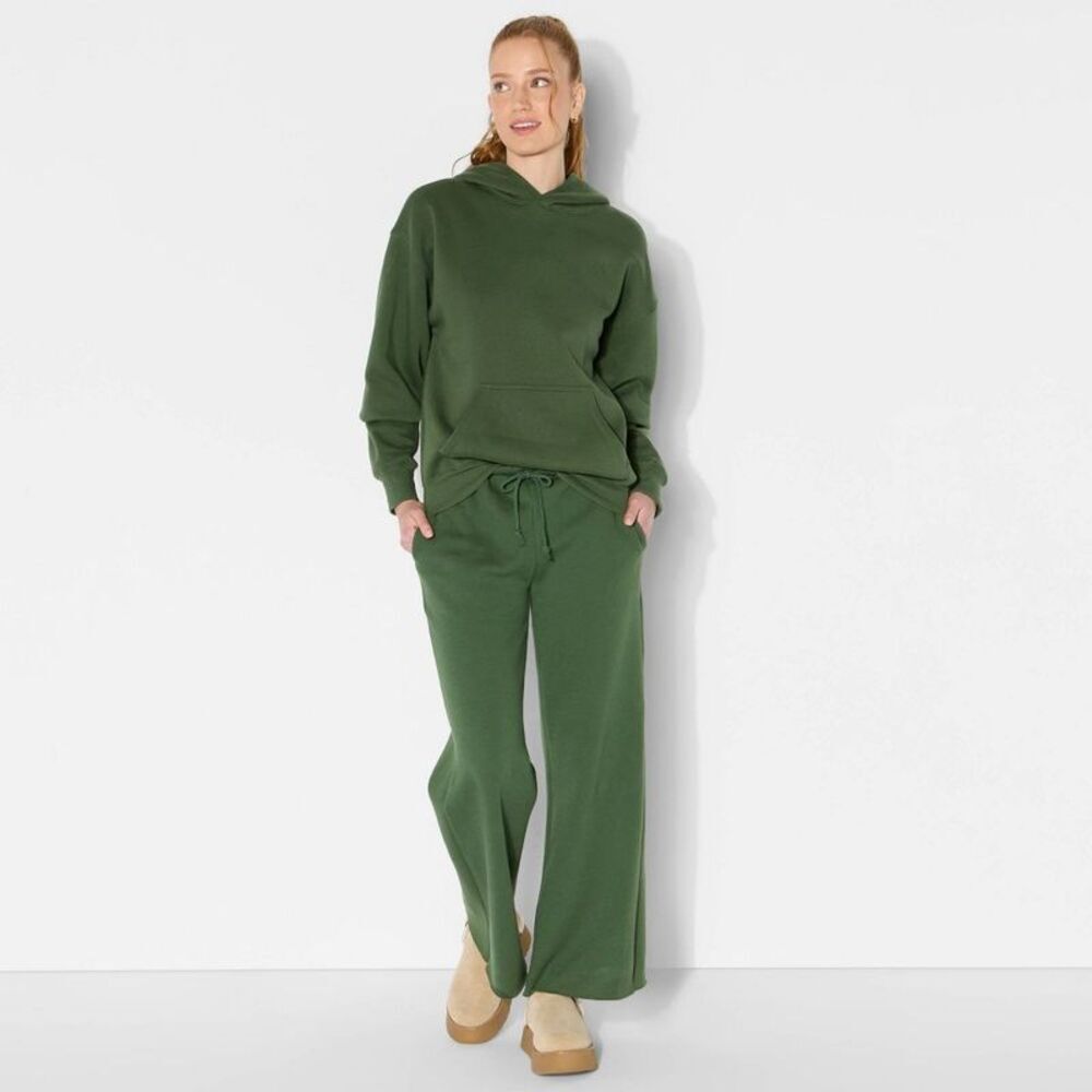 Women's Oversized Bubble Hem Hooded Sweatshirt - Wild Fable Dark Green XXS